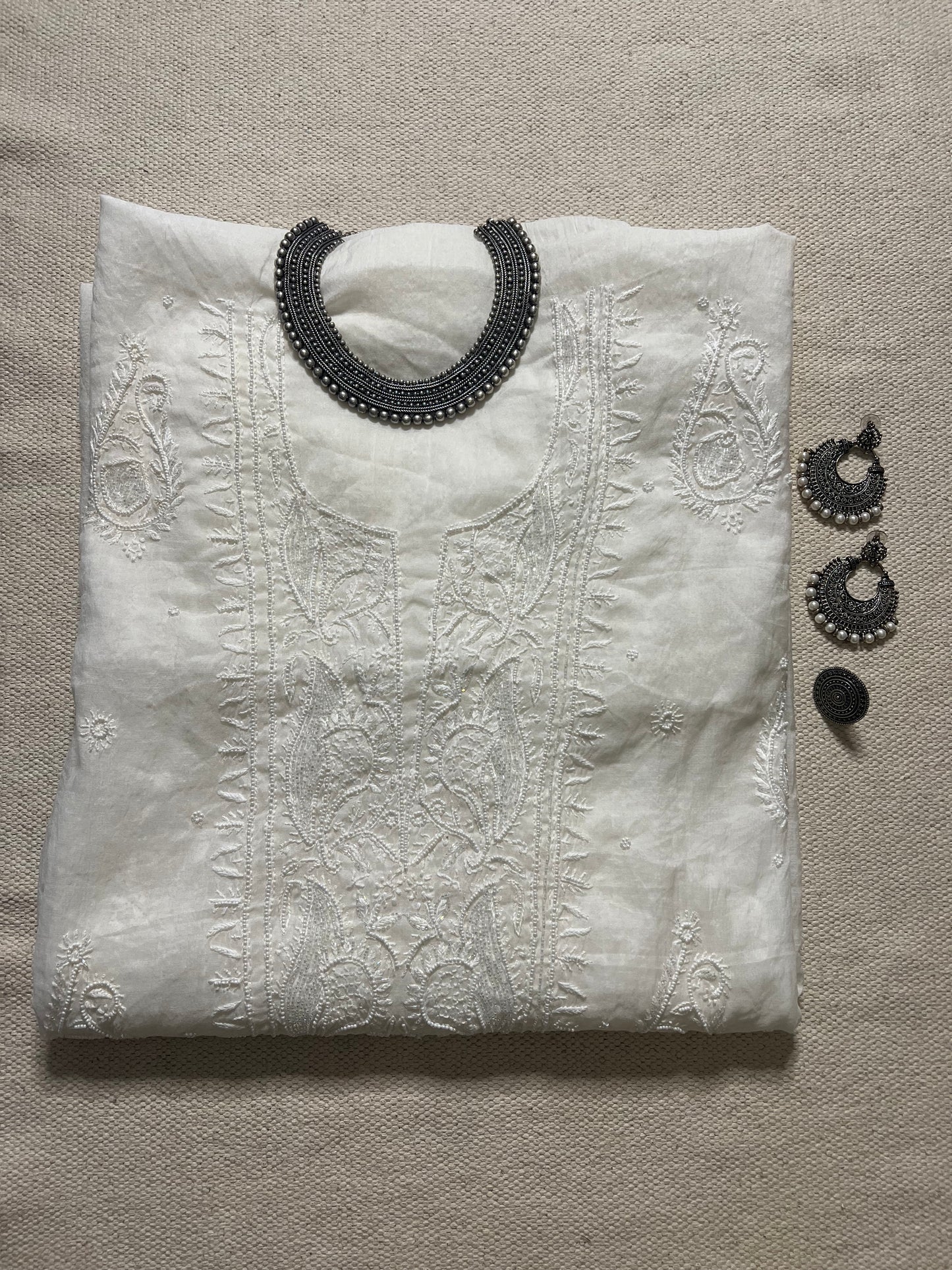 MOONLIGHT- MUL CHANDERI White with Cut dana embroidery