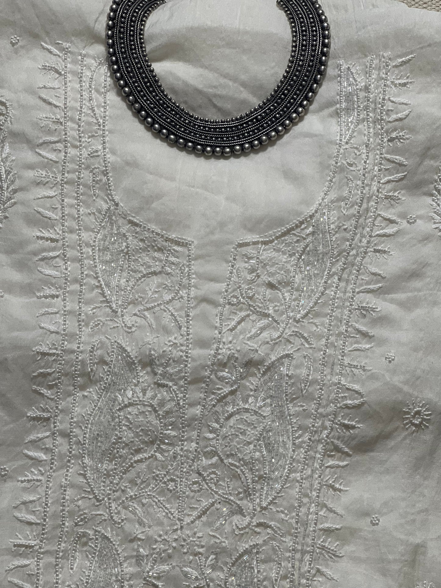 MOONLIGHT- MUL CHANDERI White with Cut dana embroidery