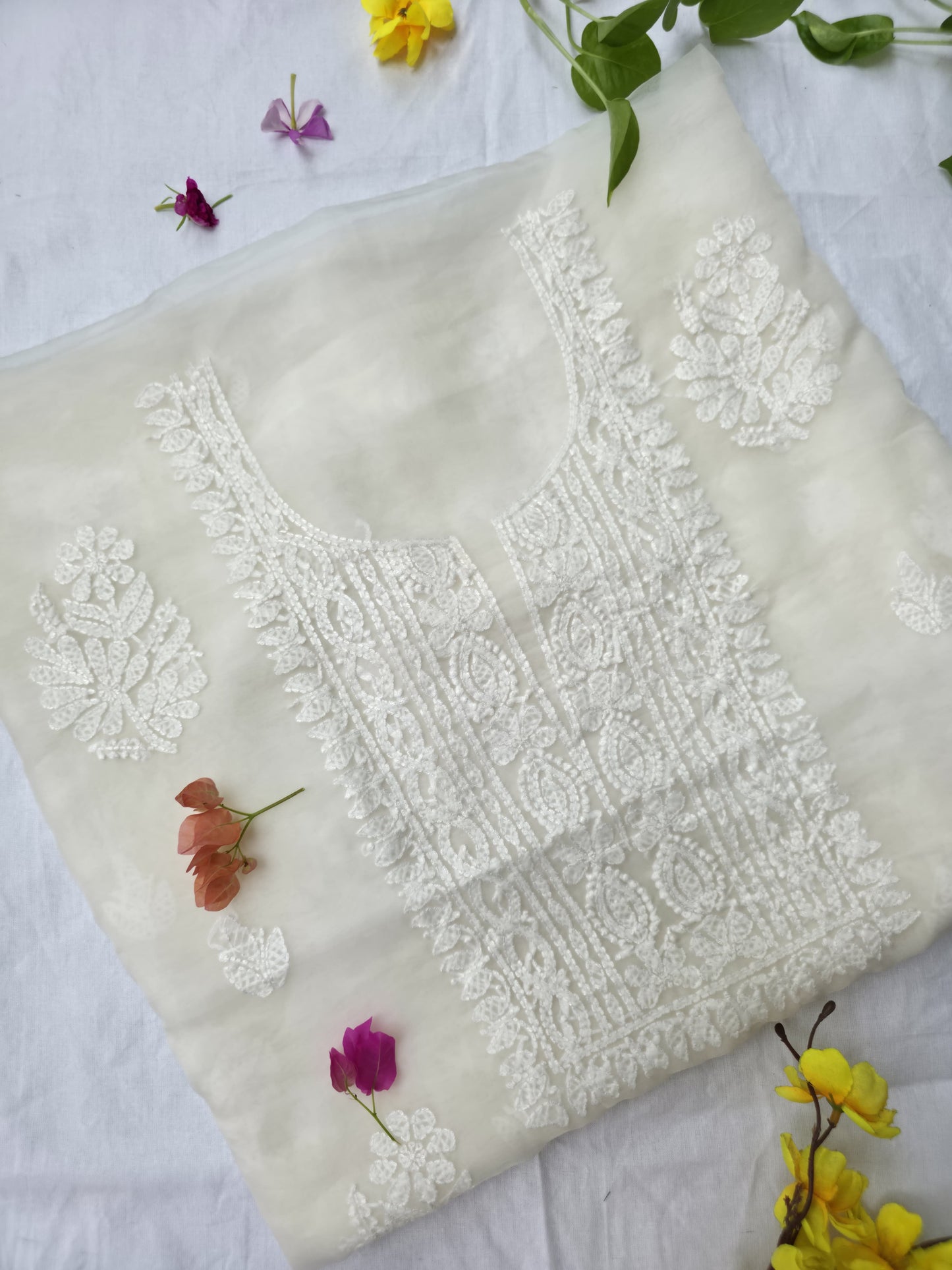 WHISPER- ORGANZA- Off White White Embroidery