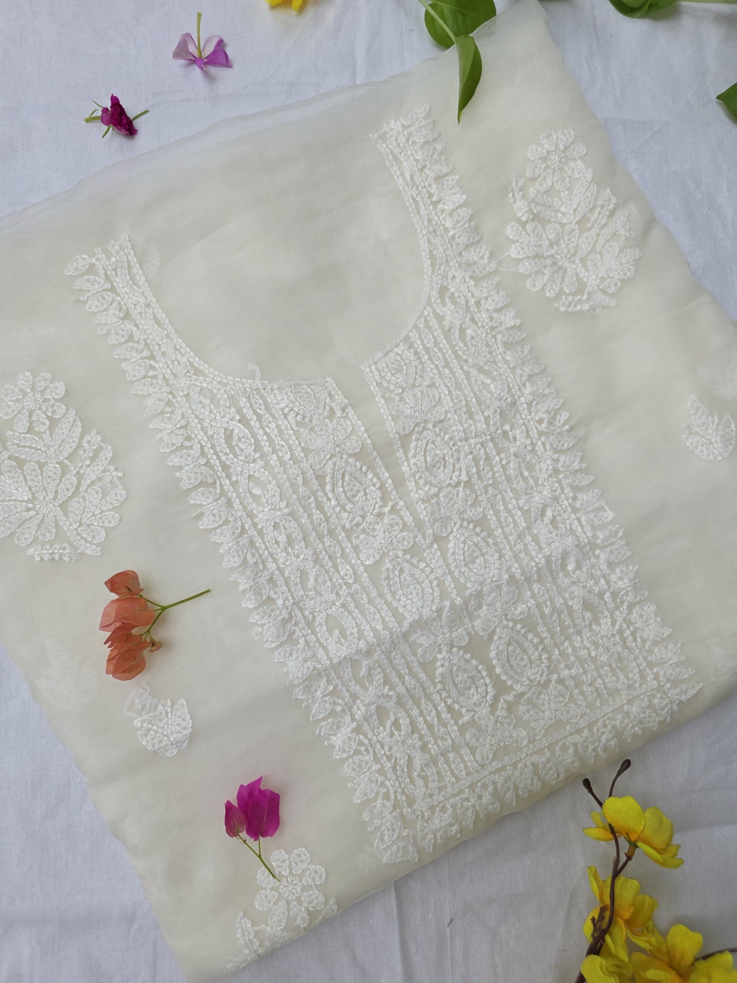 WHISPER- ORGANZA- Off White White Embroidery