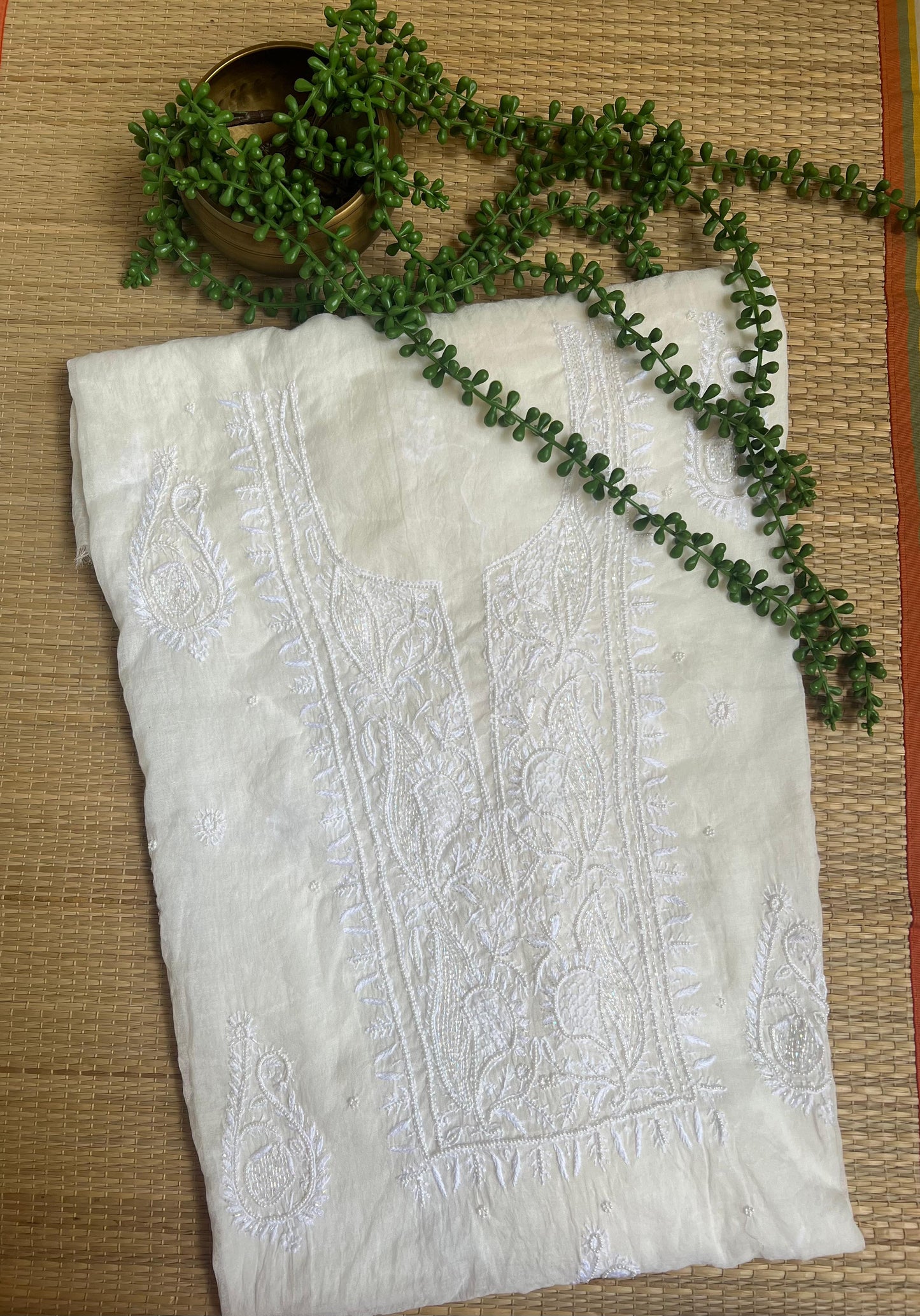 MOONLIGHT- MUL CHANDERI White with Cut dana embroidery