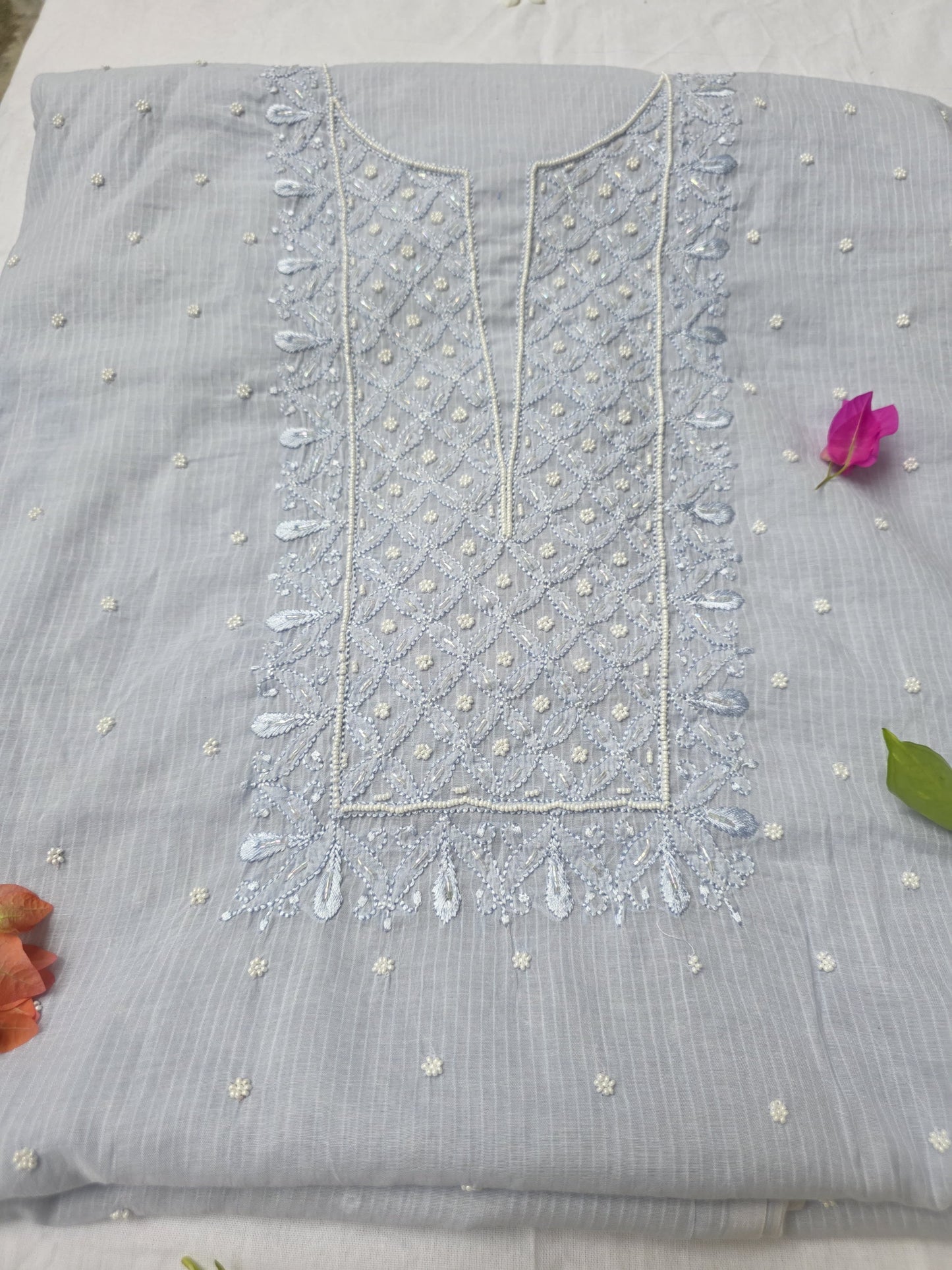 MUSE- KOTA COTTON- Light Blue with Shiny blue embroidery