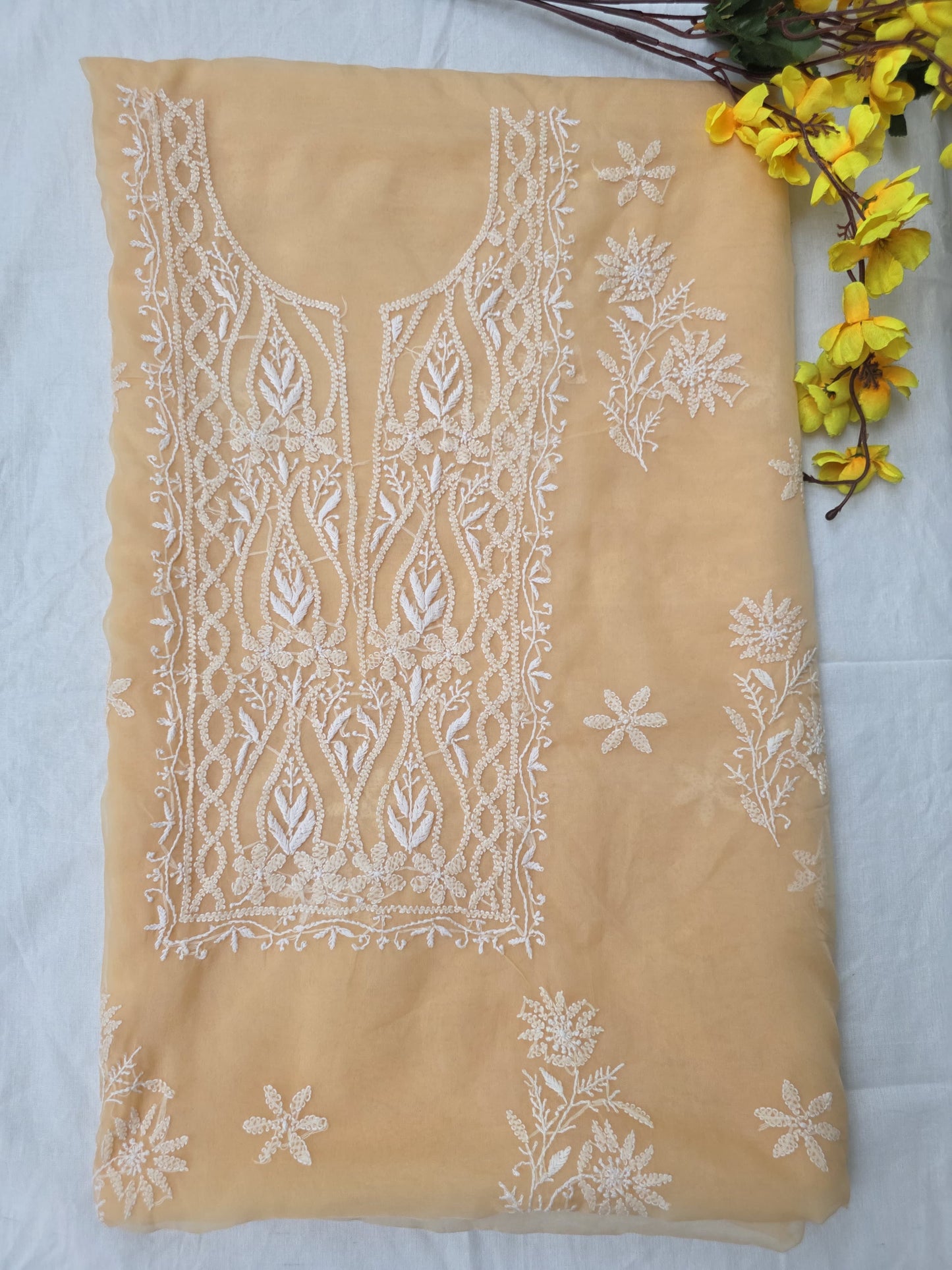 WHISPER- ORGANZA- light peach, white embroidery