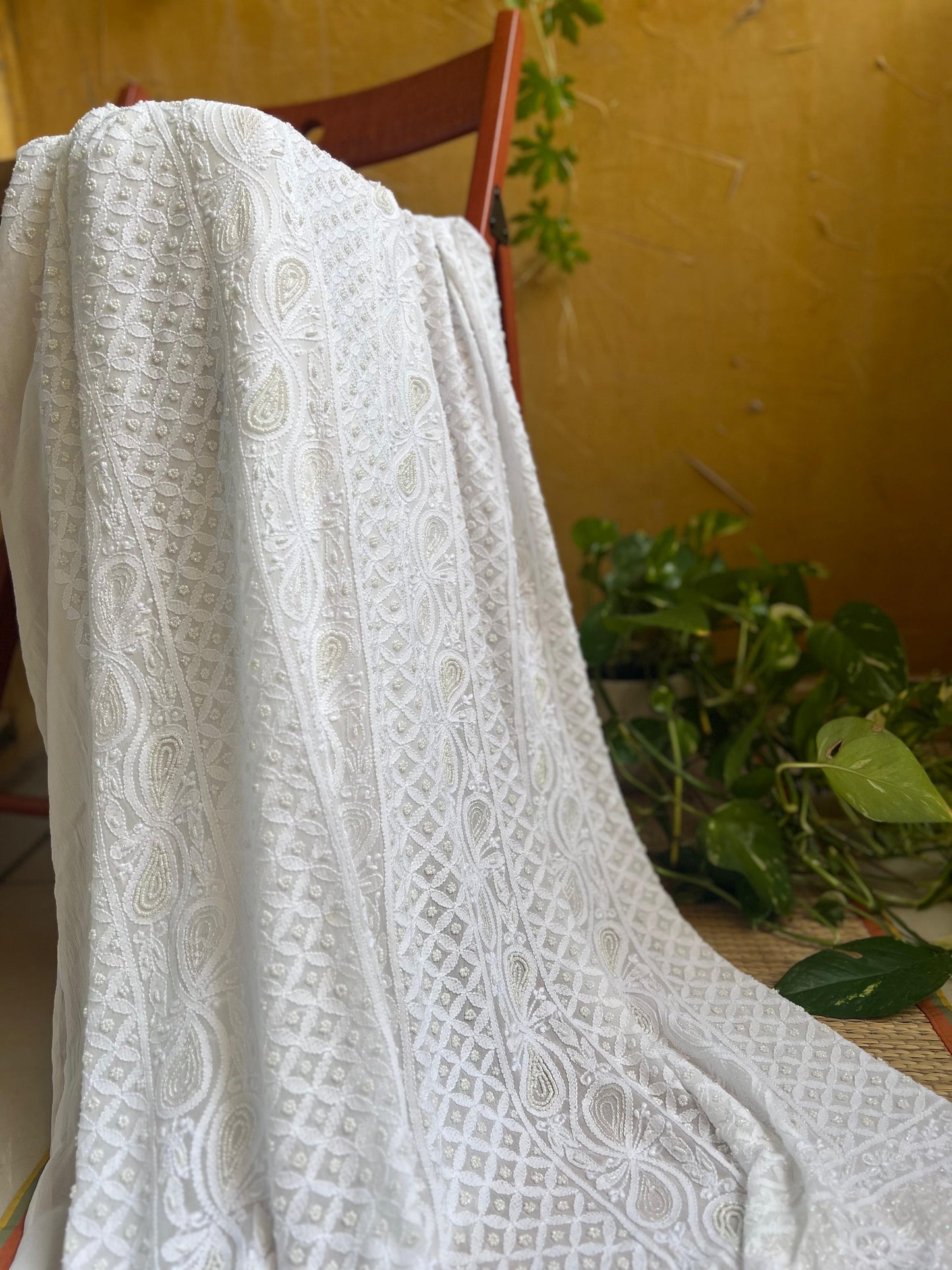 POEM- VISCOSE GEORGETTE- White With Cut Dana Work