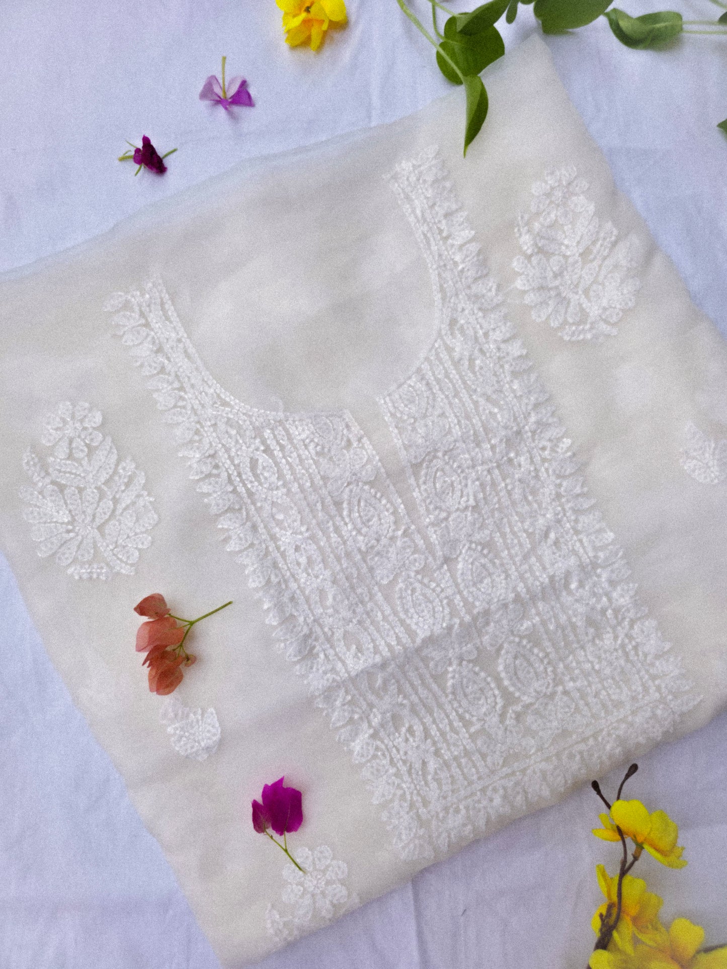 WHISPER- ORGANZA- Off White White Embroidery