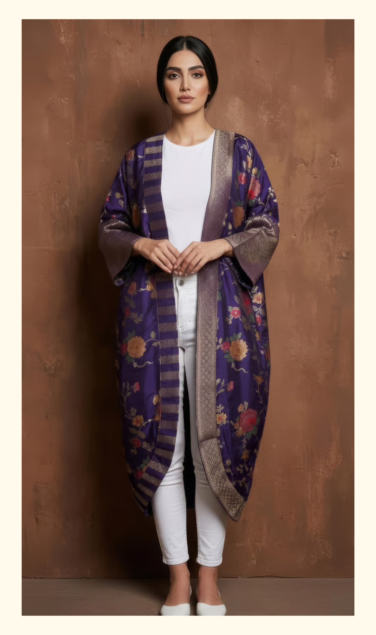 Purple banarsi Kaftan – Front Open