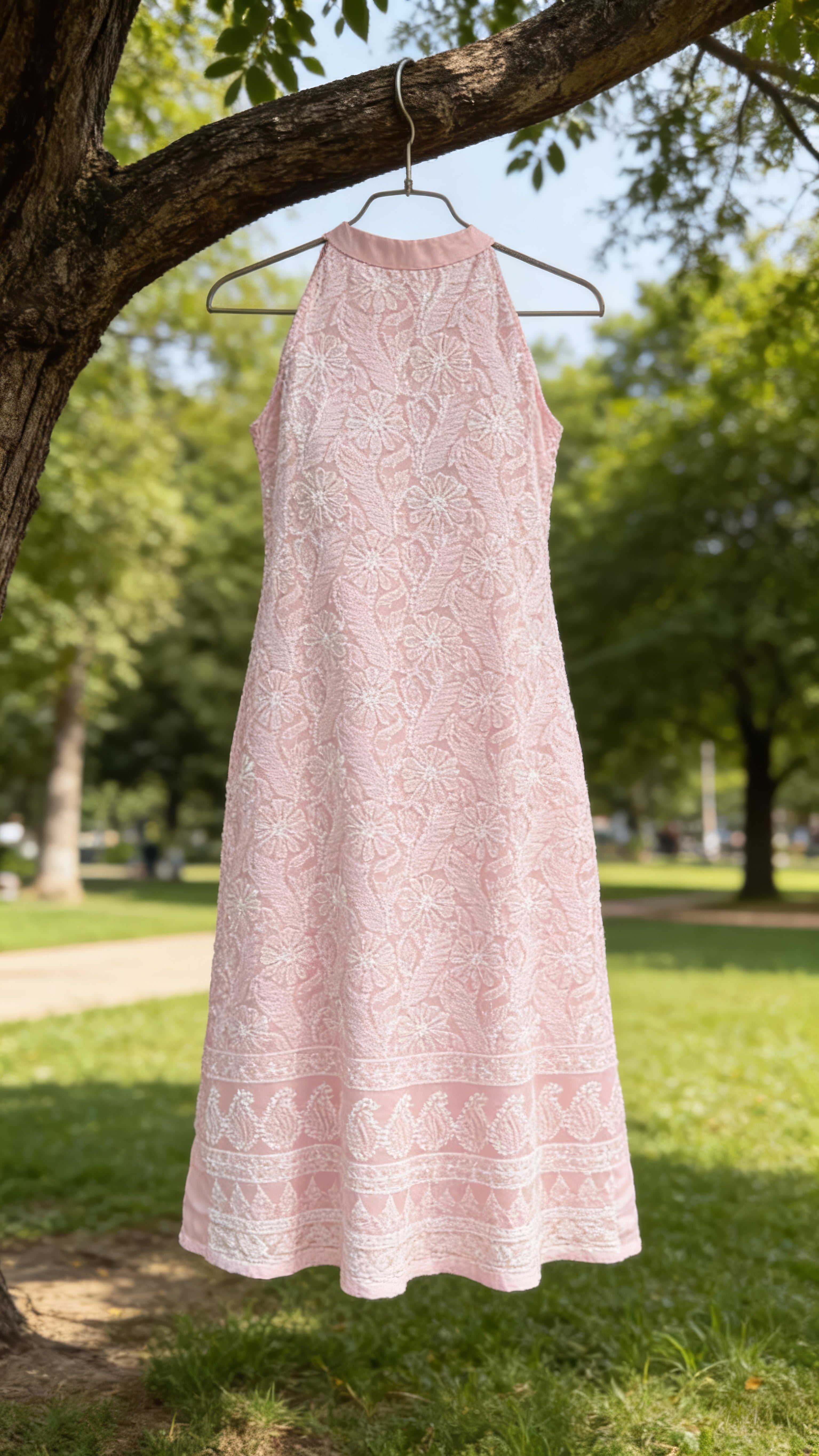 Bloom Chikankari Cotton Halter Midi Dress