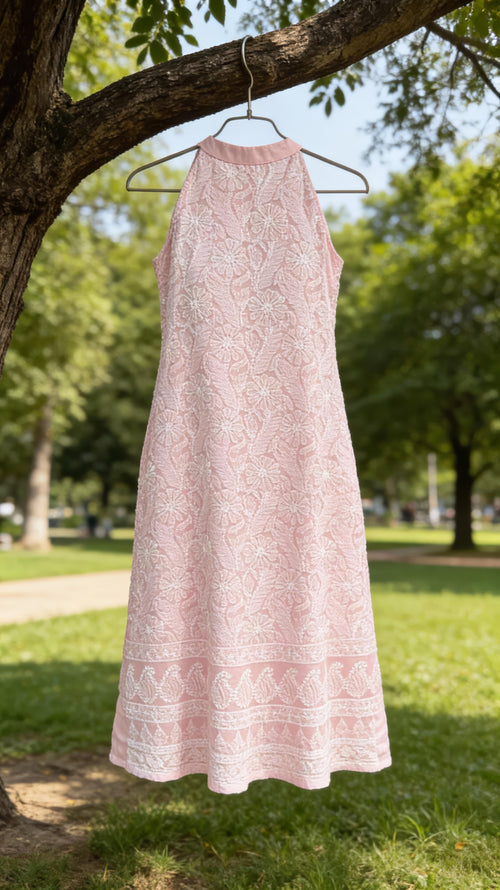 Bloom Chikankari Cotton Halter Midi Dress