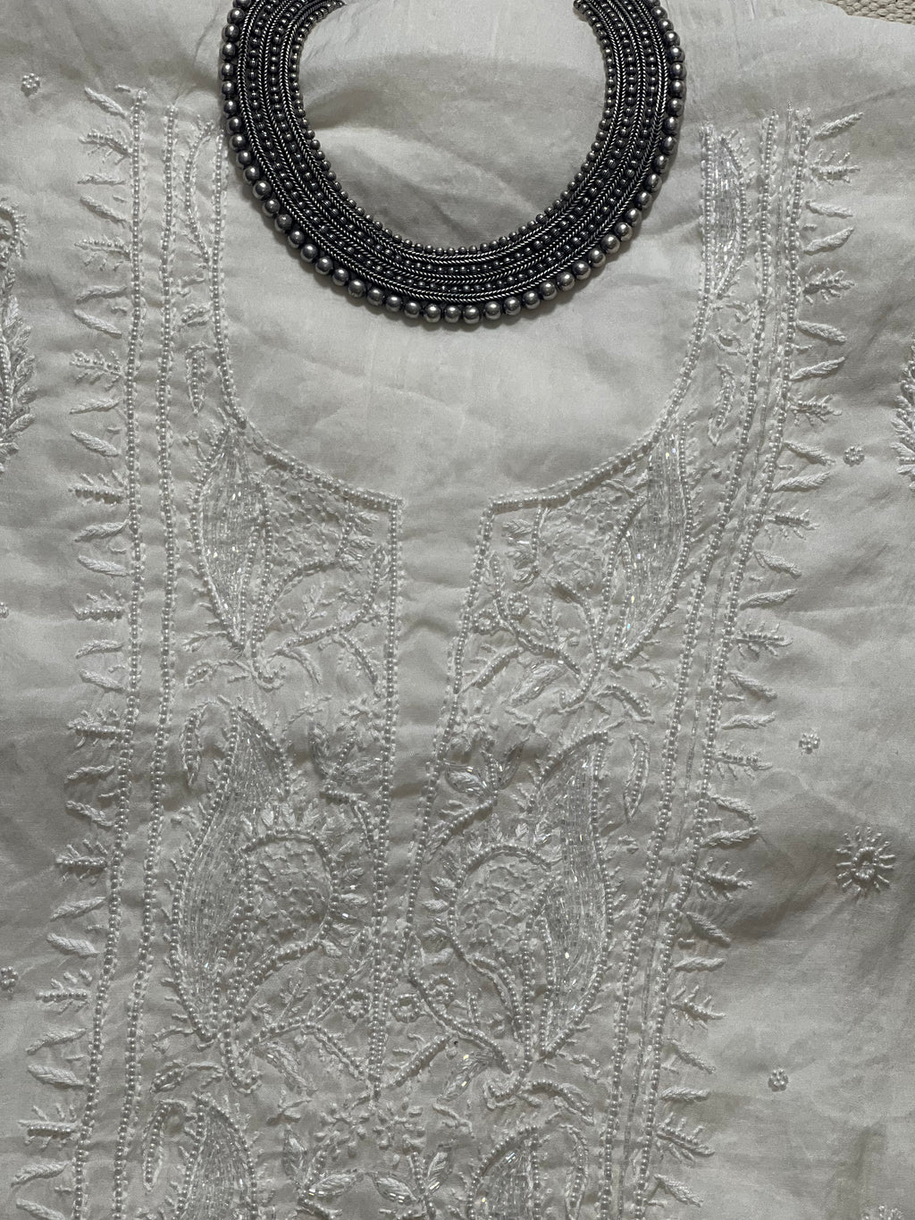 MOONLIGHT- MUL CHANDERI White with Cut dana embroidery