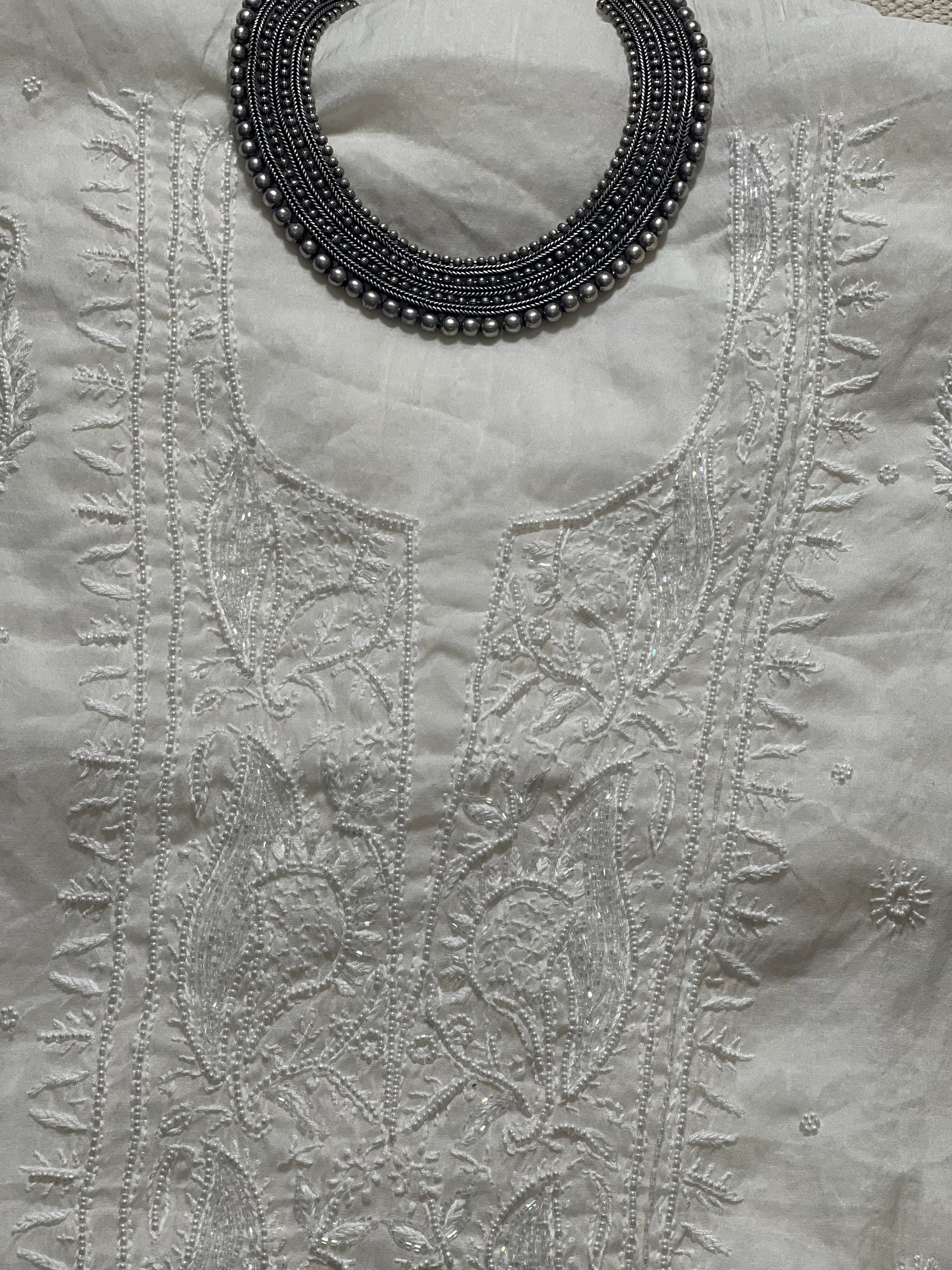 MOONLIGHT- MUL CHANDERI White with Cut dana embroidery