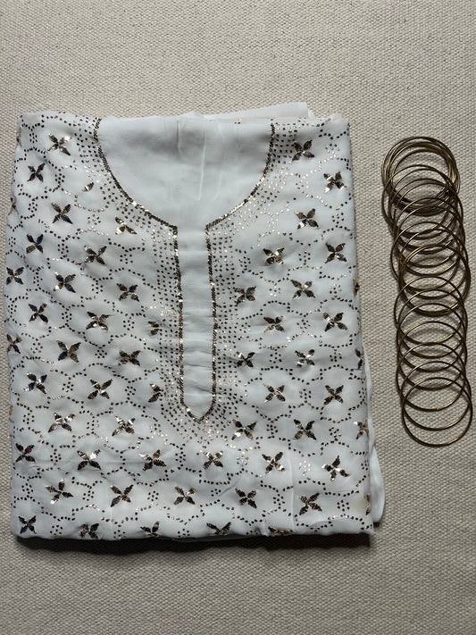 POEM- VISCOSE GEORGETTE- White with Mukaish Embroidery