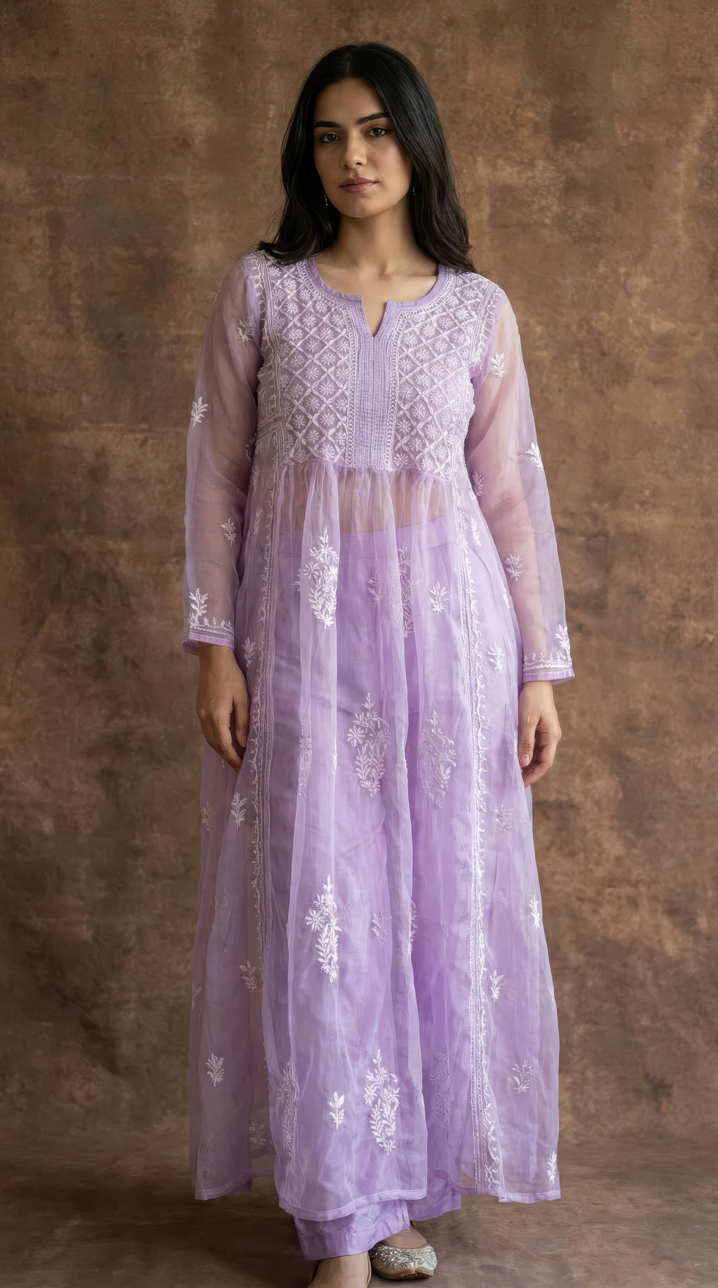 Whisper Organza Chikankari Long Kurti