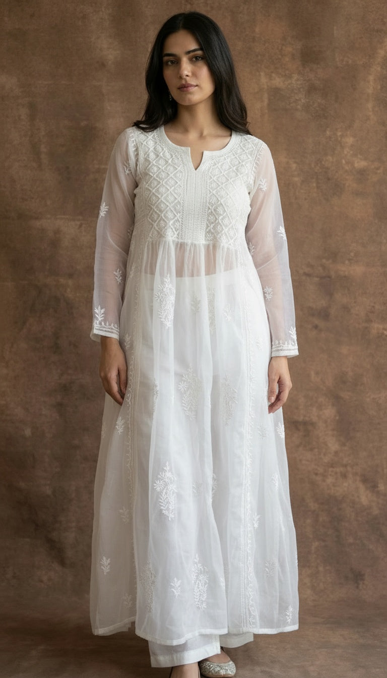 Whisper Organza Chikankari Long Kurti