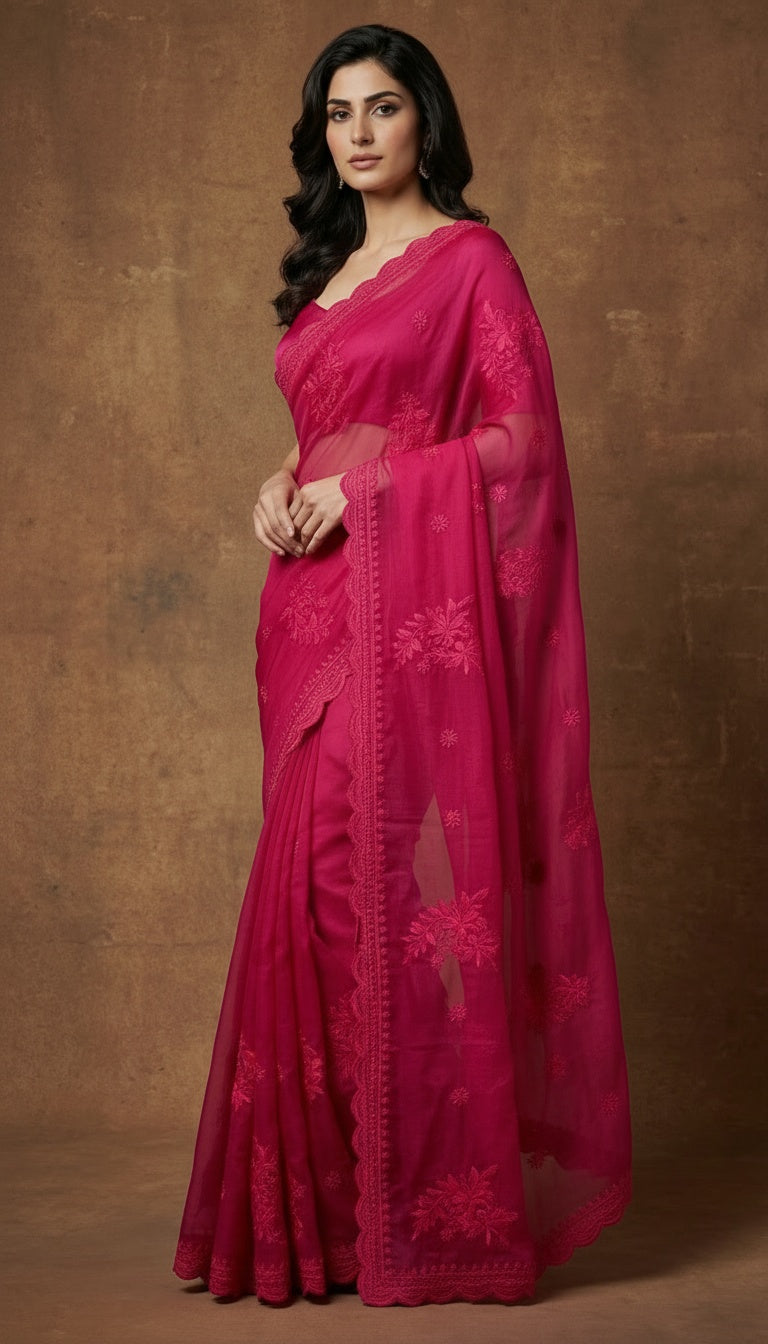 Zehn Chikankari Organza Saree