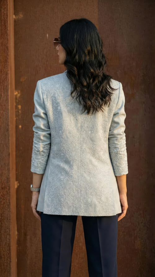 Bloom Chikankari Cotton Oversized Blazer