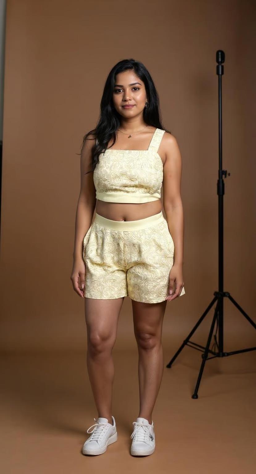 BLOOM XANTHOS -Pure Cotton Dull Yellow Shorts and Blouse Set