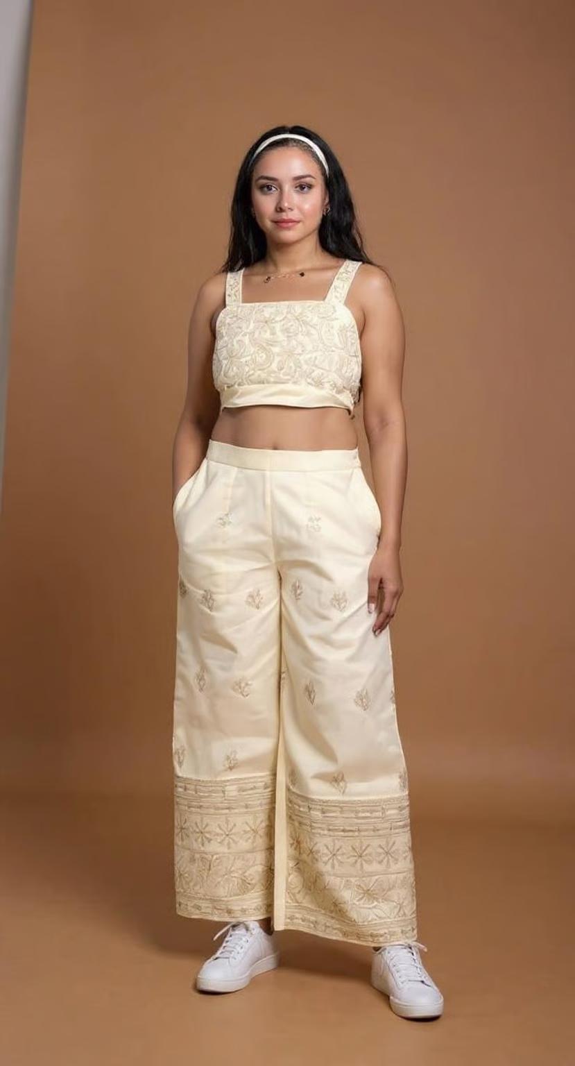 BLOOM SUNDAY -Pure Cotton Dull Yellow Straight Pants and Blouse Set
