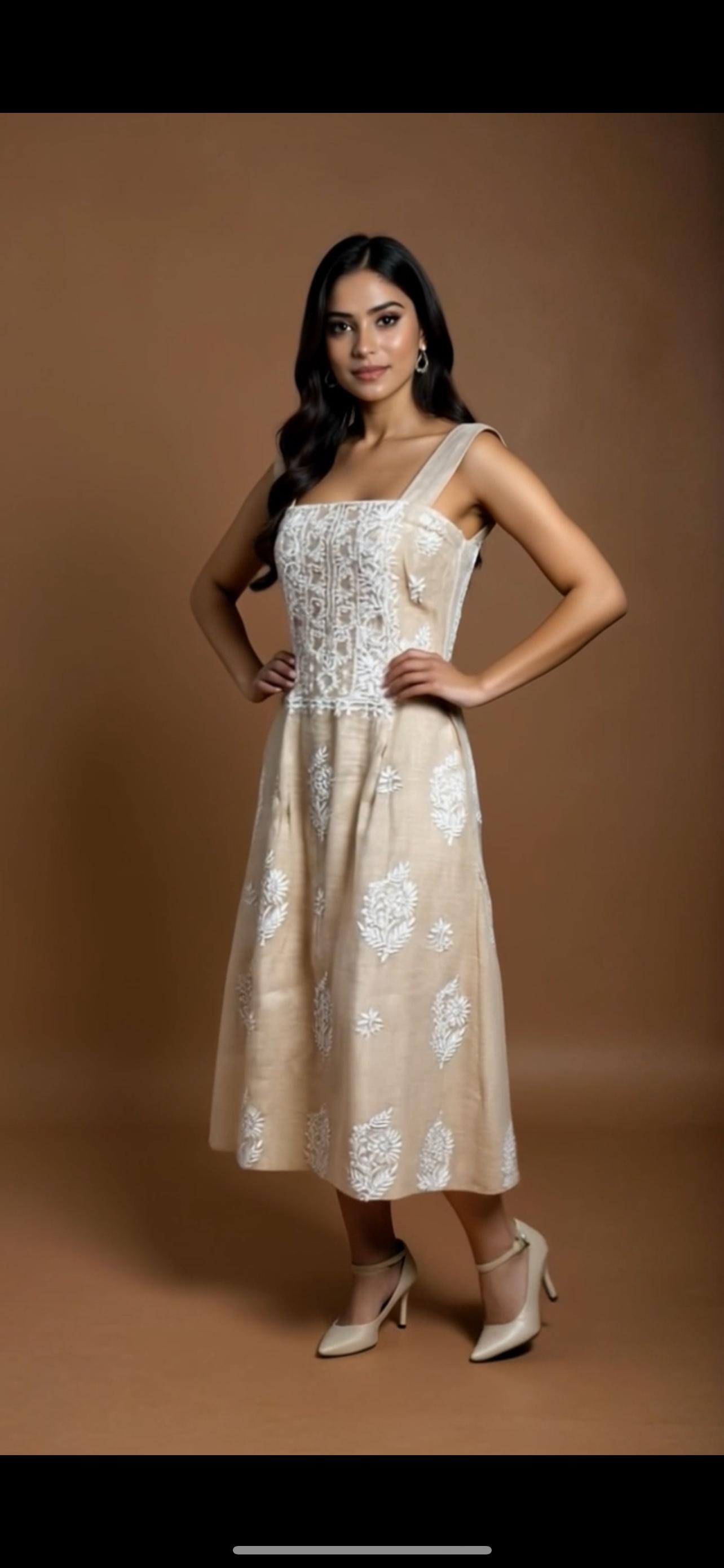 DUNES- Tissue Silk Straight Dress with Embroidery details