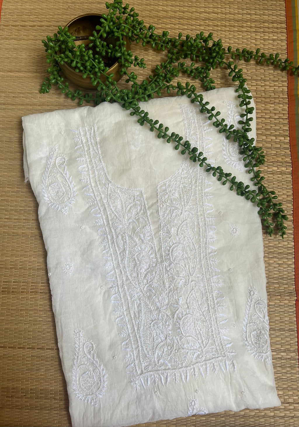 MOONLIGHT- MUL CHANDERI White with Cut dana embroidery