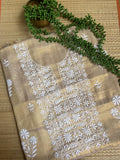 DUNES - TISSUE SILK- Brown fabric white embroidery