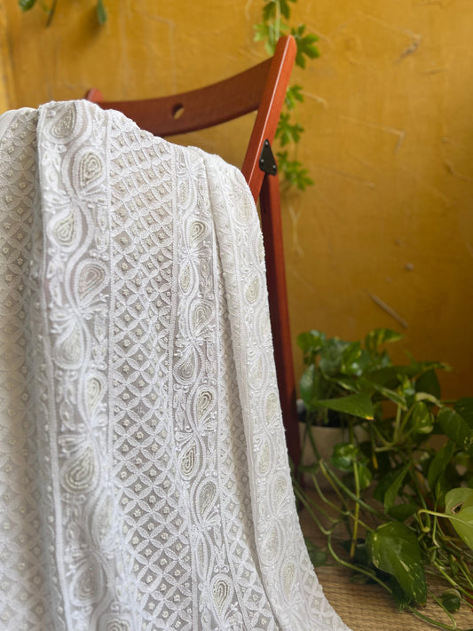 POEM- VISCOSE GEORGETTE- White With Cut Dana Work