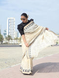 Rehnuma – Beige Nalli Silk Saree with Black‑and‑White Motif Border