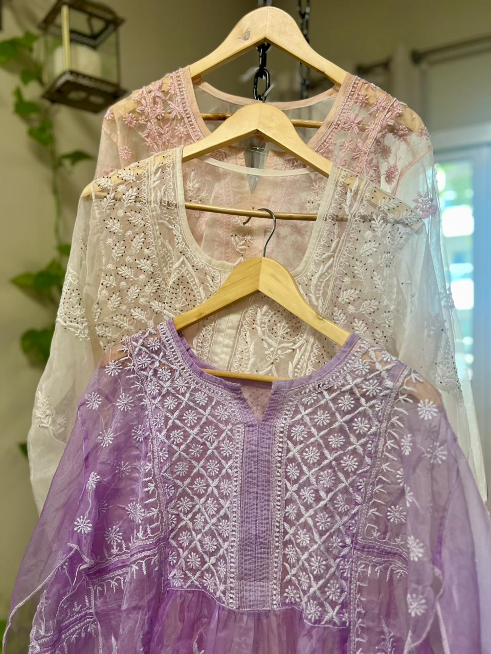 Whisper Organza Chikankari Long Kurti