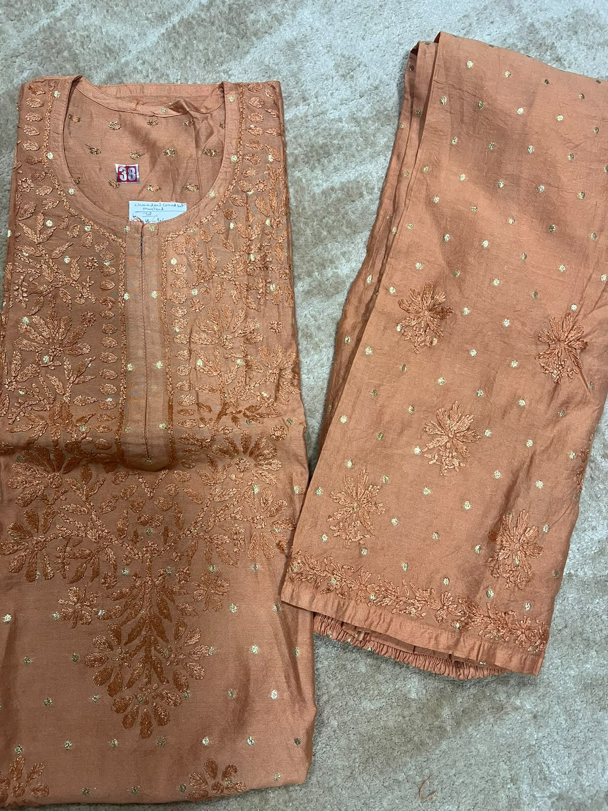 Chanderi Co-Ord Set - Long Kurti &amp; Parallel Pants - Women