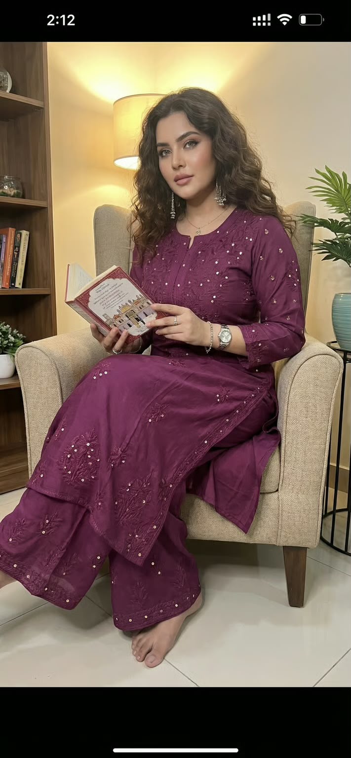 Chanderi Co-Ord Set - Long Kurti &amp; Parallel Pants - Women