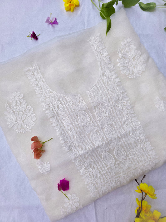 WHISPER- ORGANZA- Off White White Embroidery