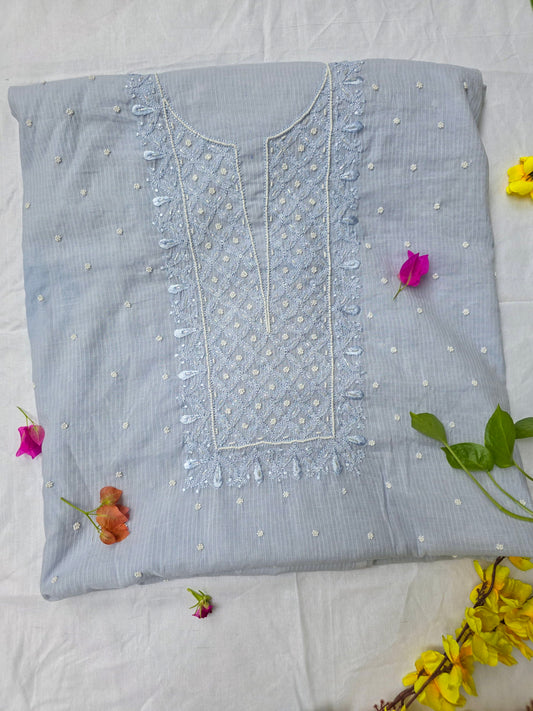 MUSE- KOTA COTTON- Light Blue with Shiny blue embroidery