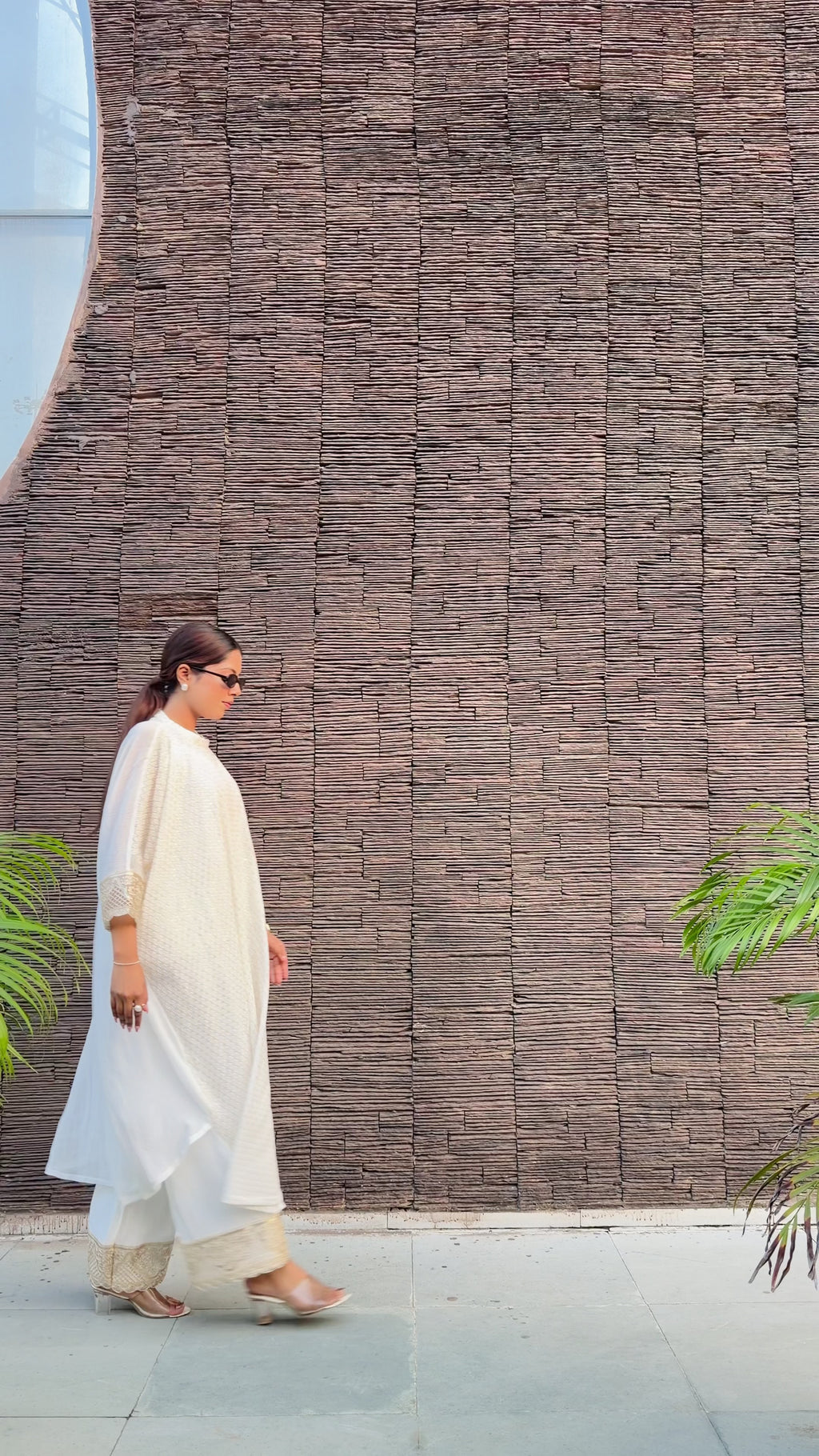 SHOKH — Ivory Viscose Chikankari Kaftan Set
